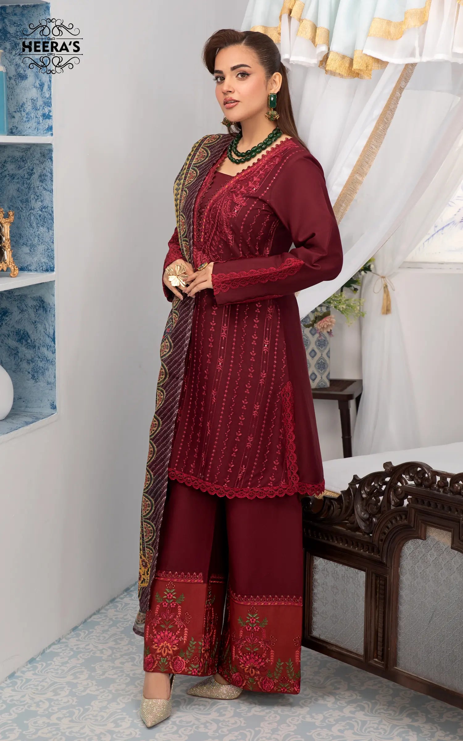 BURGUNDIA CO-ORD EMBROIDERED EID