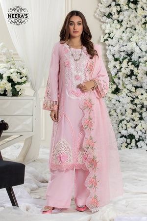 LUXURY PINK 3D A.M - 3 PIECE EMBROIDERED - Heeras Official