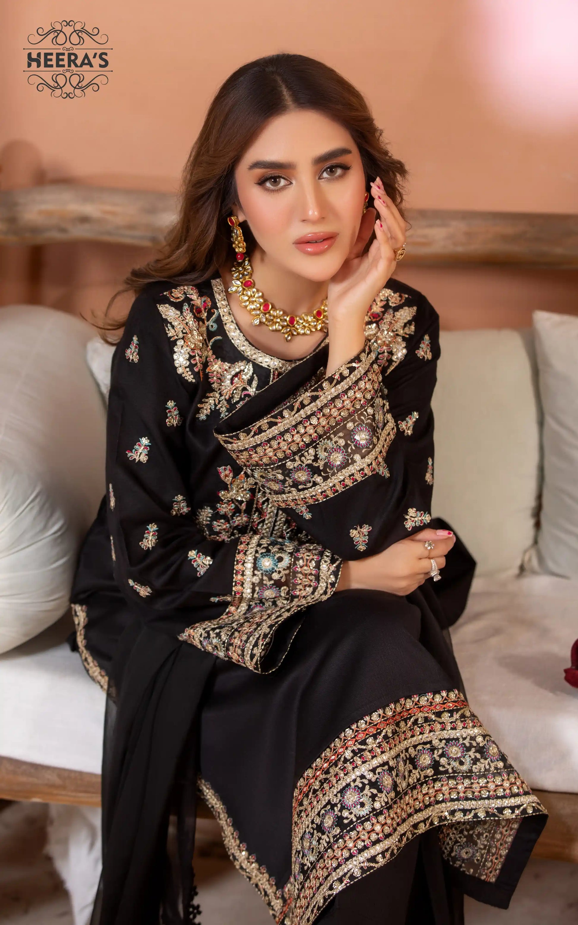 FESTIVE BLACK GLAMOUR - 3 PCS EMBROIDERED - Heeras Official