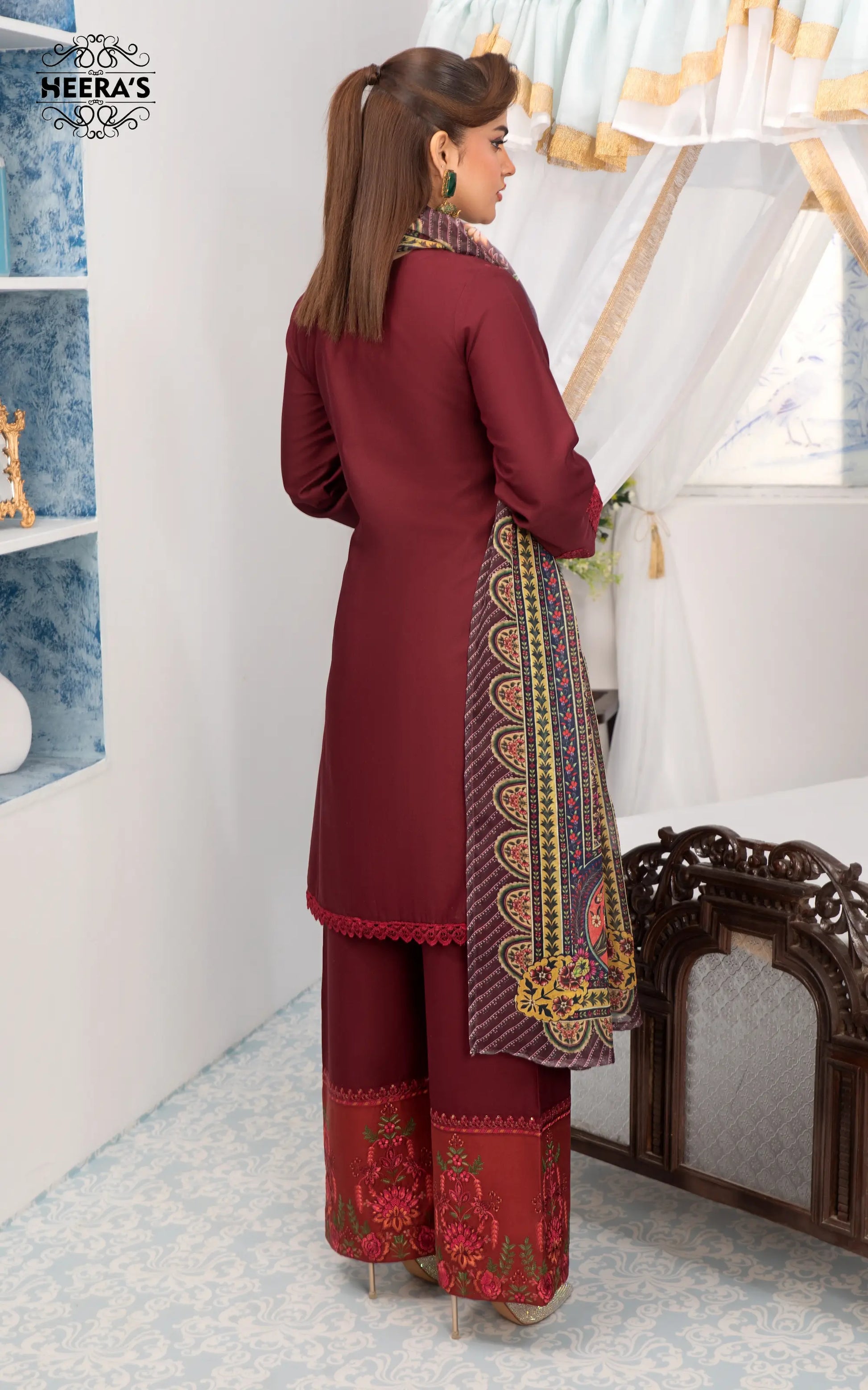 BURGUNDIA CO-ORD EMBROIDERED EID