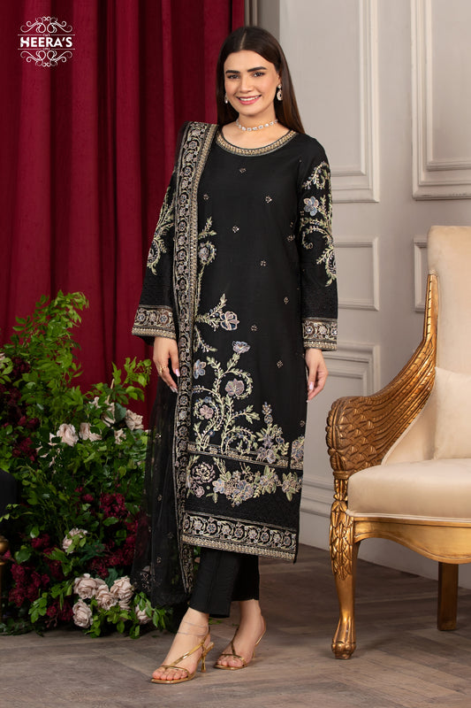 BLACK PEARL EMBROIDERED 3 PCS - Heeras Official