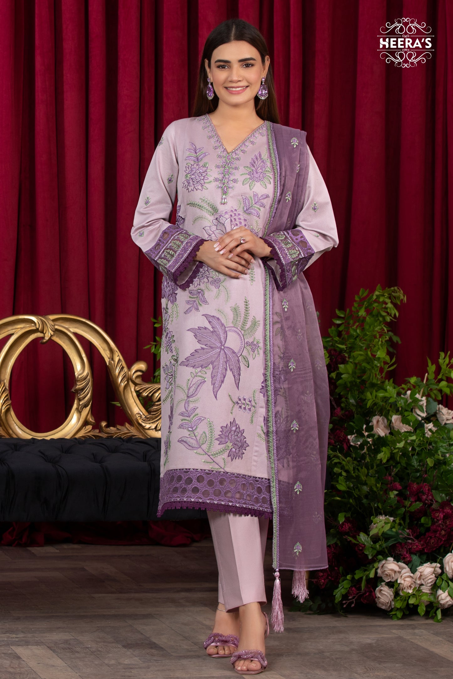 ROYAL LILAC-3PCS EMBROIDERED - Heeras Official