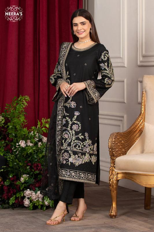 BLACK PEARL EMBROIDERED 3 PCS - Heeras Official