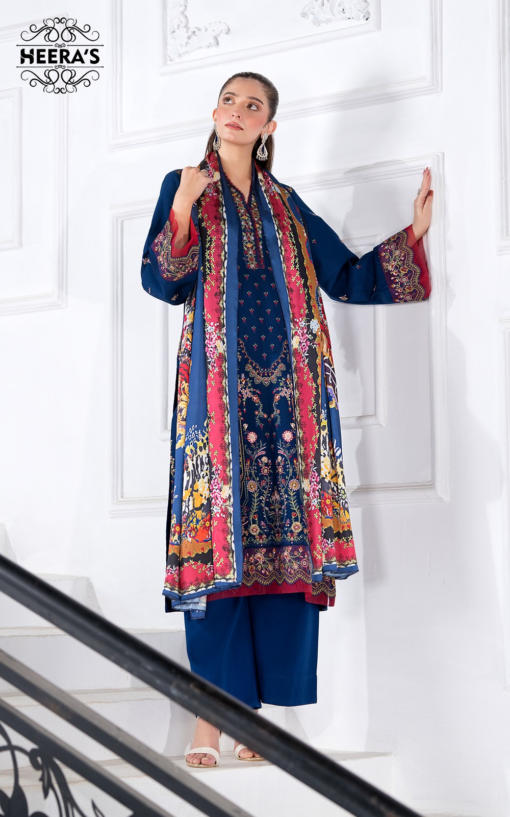 Embroidered Viscose Suit with Silk Digital Dupatta  Heeras Official