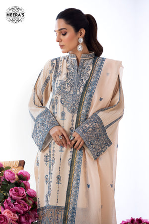 BEIGE M.N  EMBROIDERED 3 PCS - Heeras Official