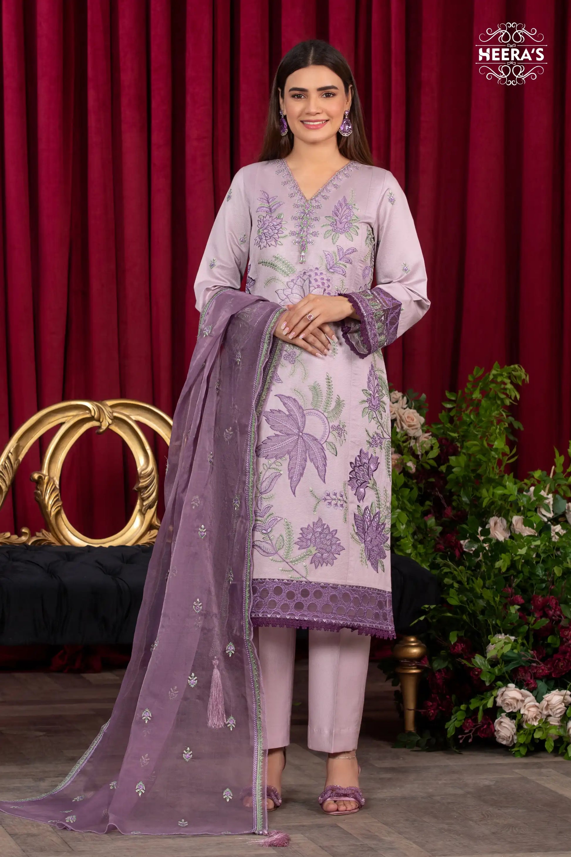 ROYAL LILAC-3PCS EMBROIDERED - Heeras Official