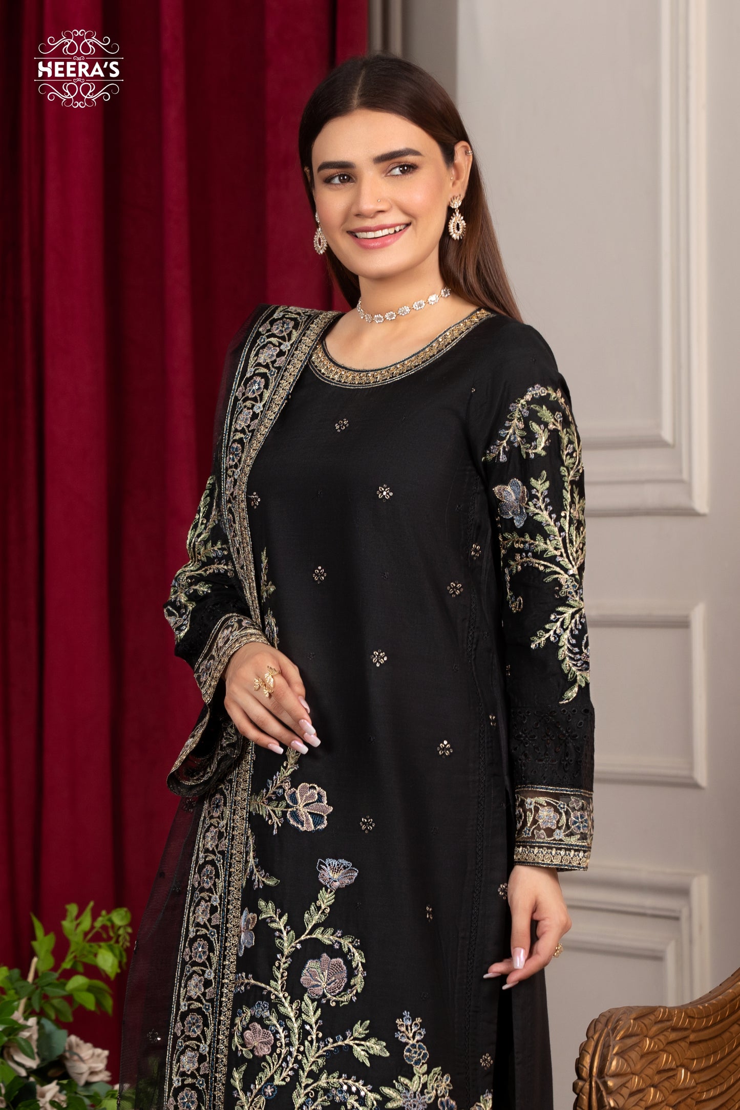 BLACK PEARL EMBROIDERED 3 PCS - Heeras Official