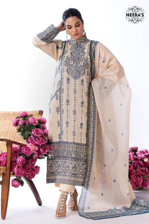 BEIGE M.N  EMBROIDERED 3 PCS - Heeras Official