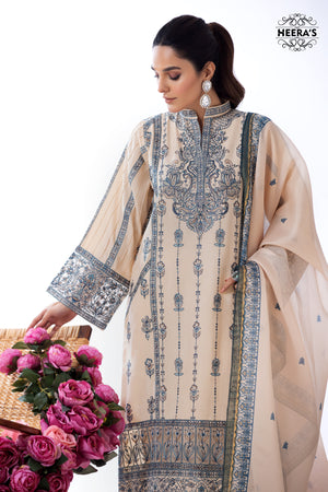 BEIGE M.N  EMBROIDERED 3 PCS - Heeras Official