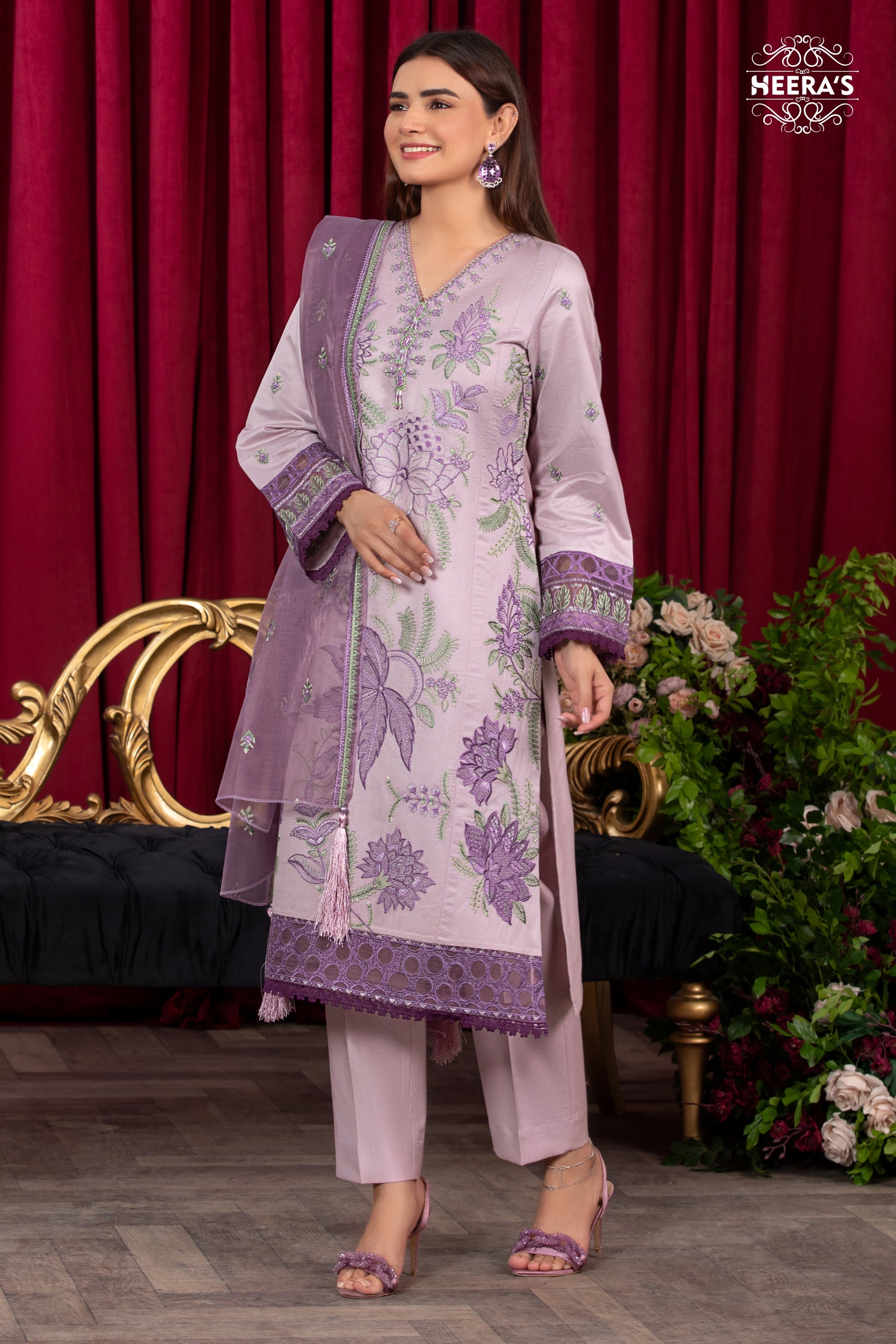 ROYAL LILAC-3PCS EMBROIDERED - Heeras Official