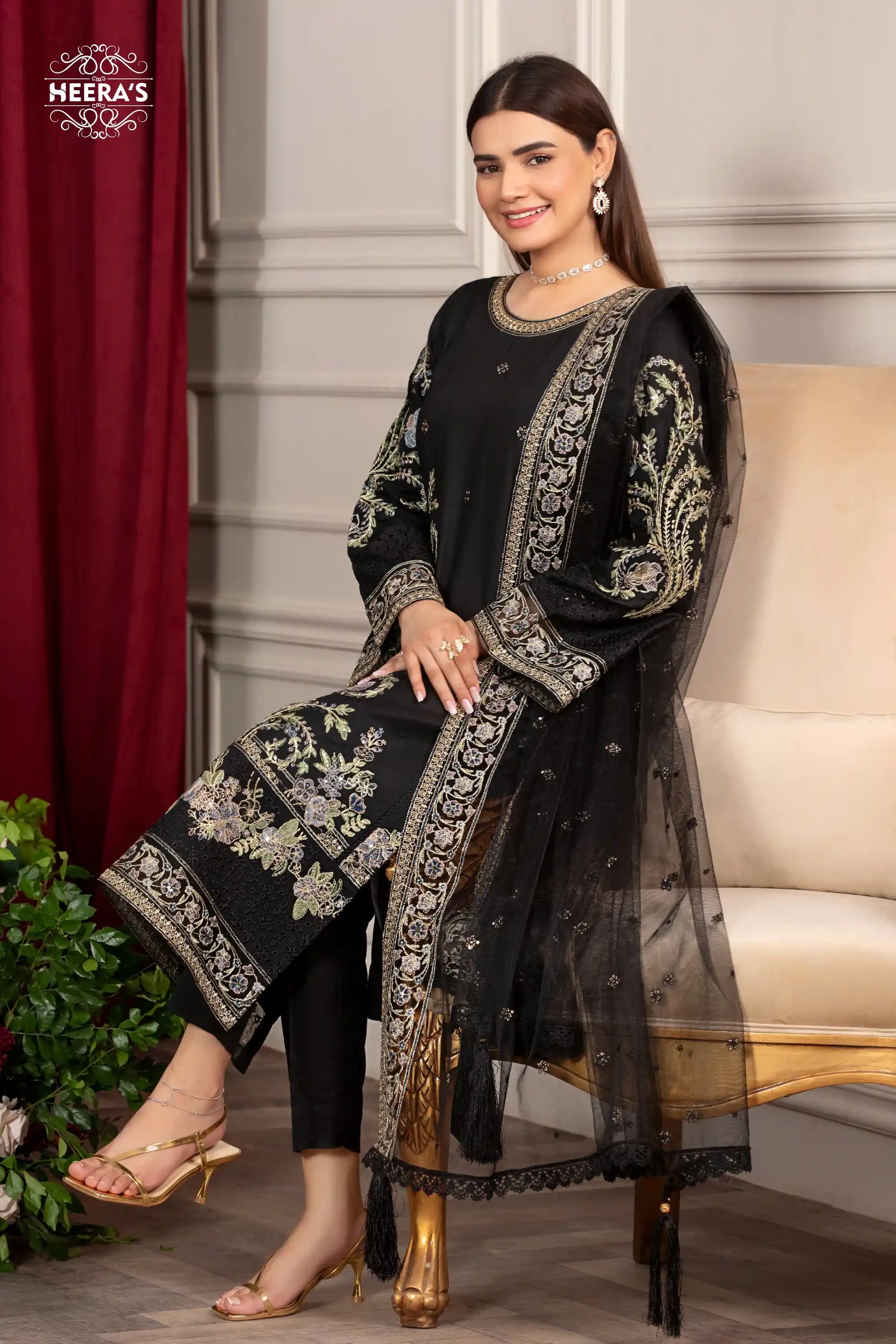 BLACK PEARL-3PCS EMBROIDERED - Heeras Official