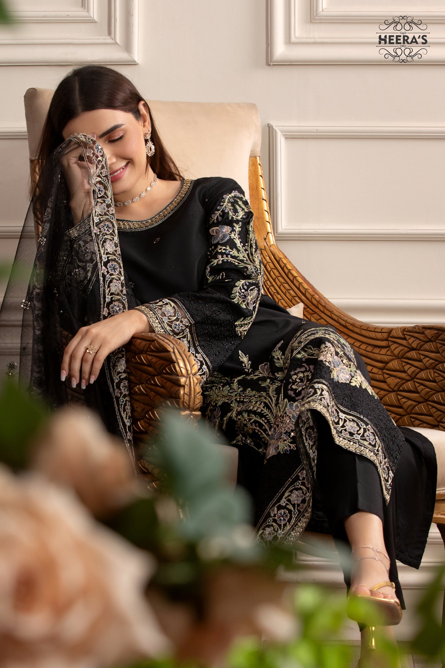 BLACK PEARL EMBROIDERED 3 PCS - Heeras Official