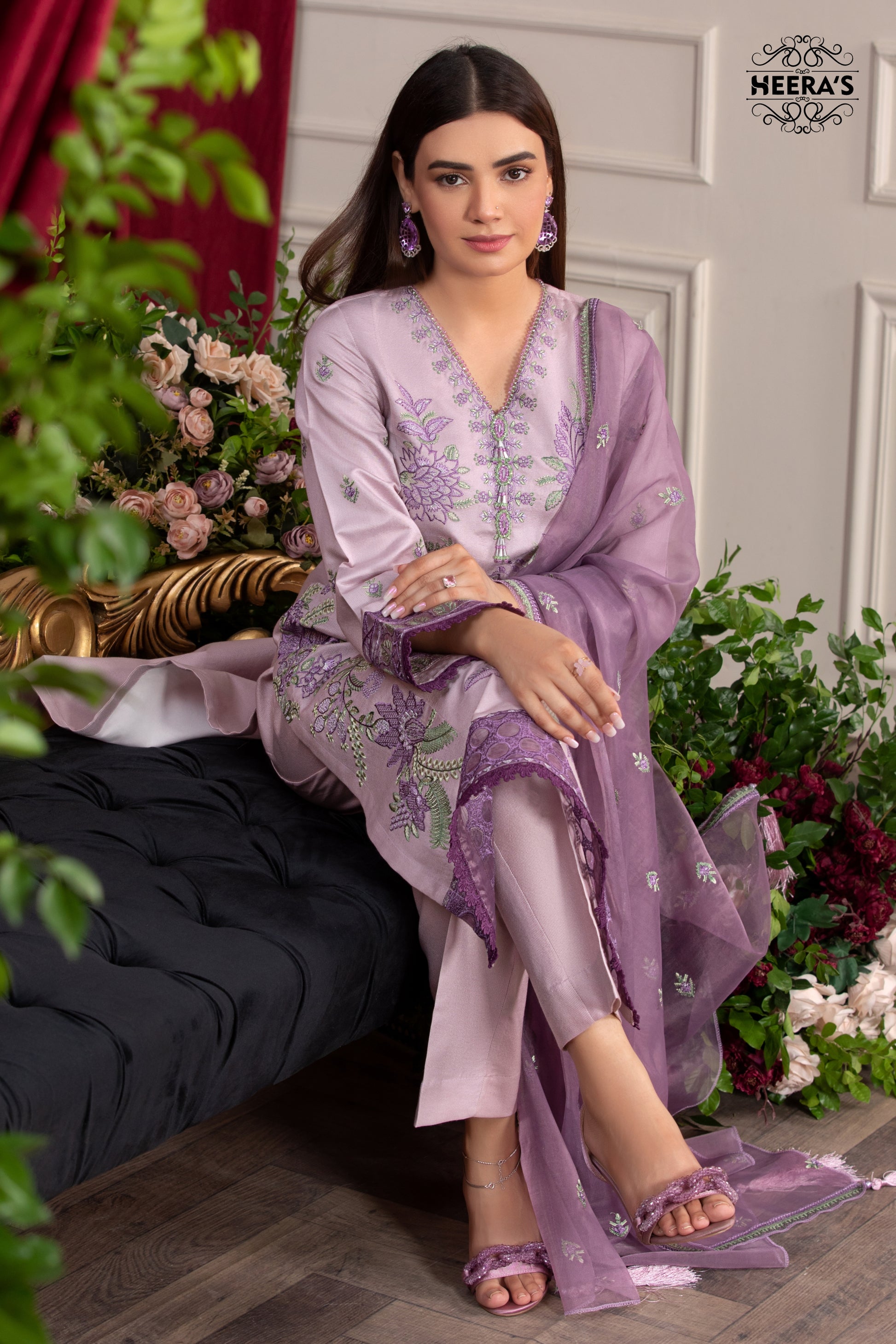 ROYAL LILAC-3PCS EMBROIDERED - Heeras Official