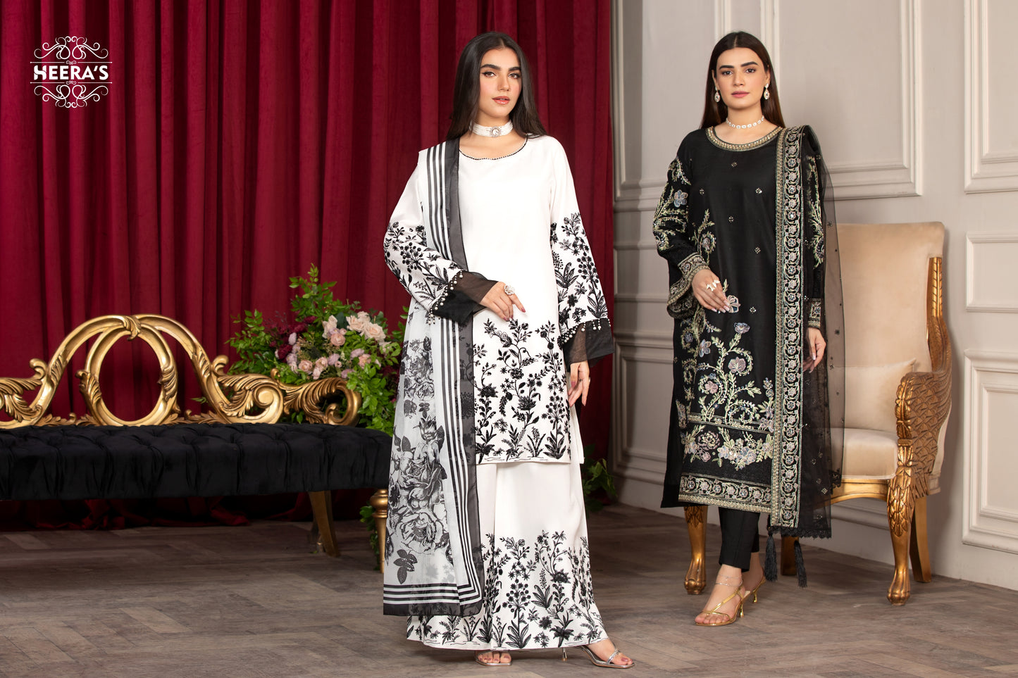 BLACK PEARL EMBROIDERED 3 PCS - Heeras Official