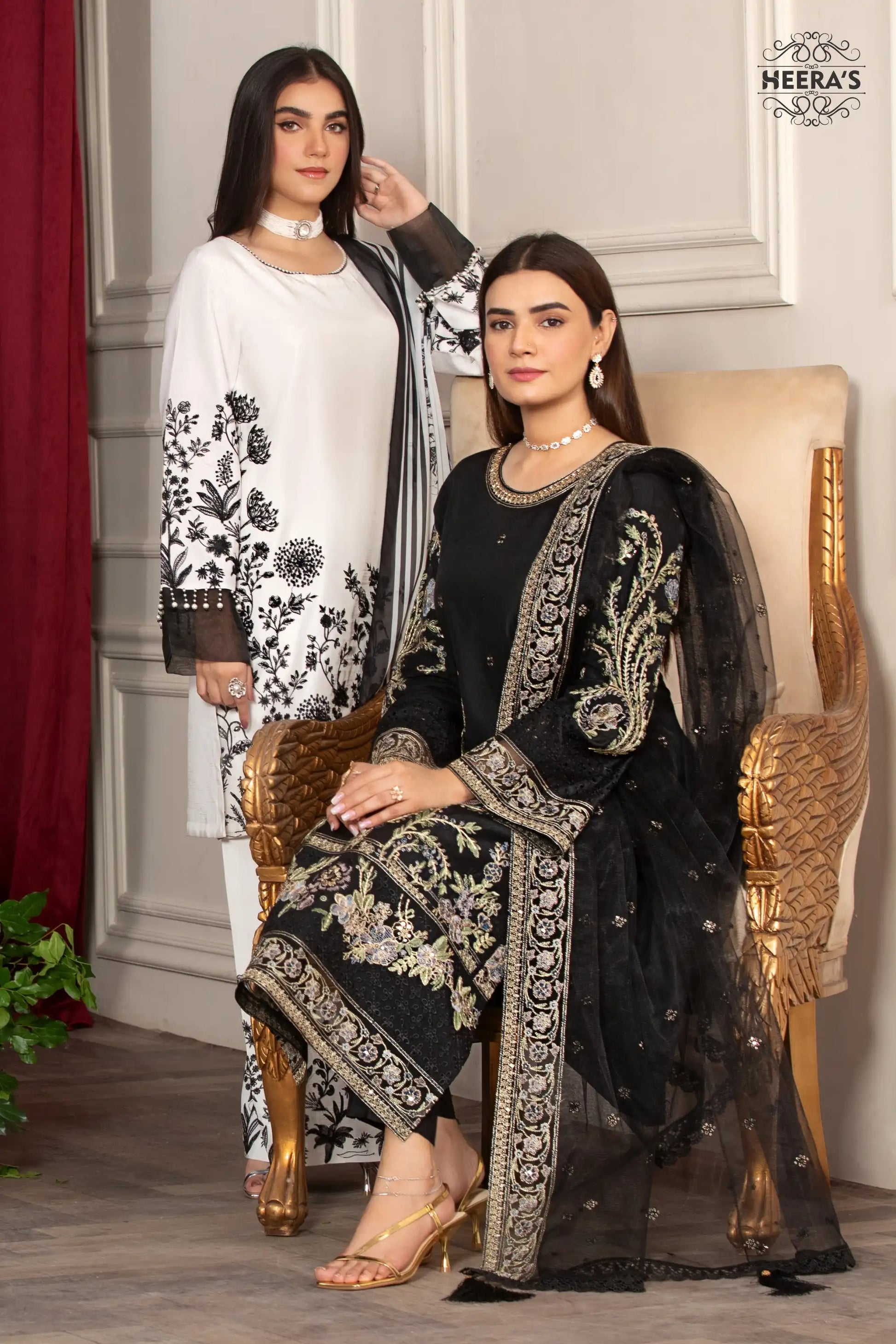 STYLISH WHITE NOIR- 3PCS EMBROIDERED - Heeras Official