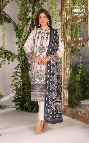 IVORY SOFT KHADDAR - 3 PCS EMBROIDERED - Heeras Official