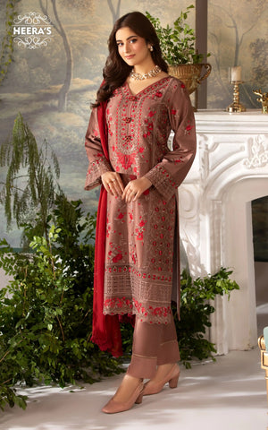 SERENE BROWN 3-PCS EMBROIDERED