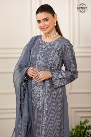 ELEGANTS GREY K.H EMBROIDERED 3 PCS - Heeras Official