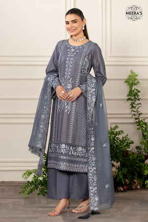 ELEGANTS GREY K.H EMBROIDERED 3 PCS - Heeras Official