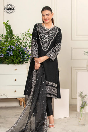 NOIR BLACK KHADDAR- 3 PCS EMBROIDERED - Heeras Official