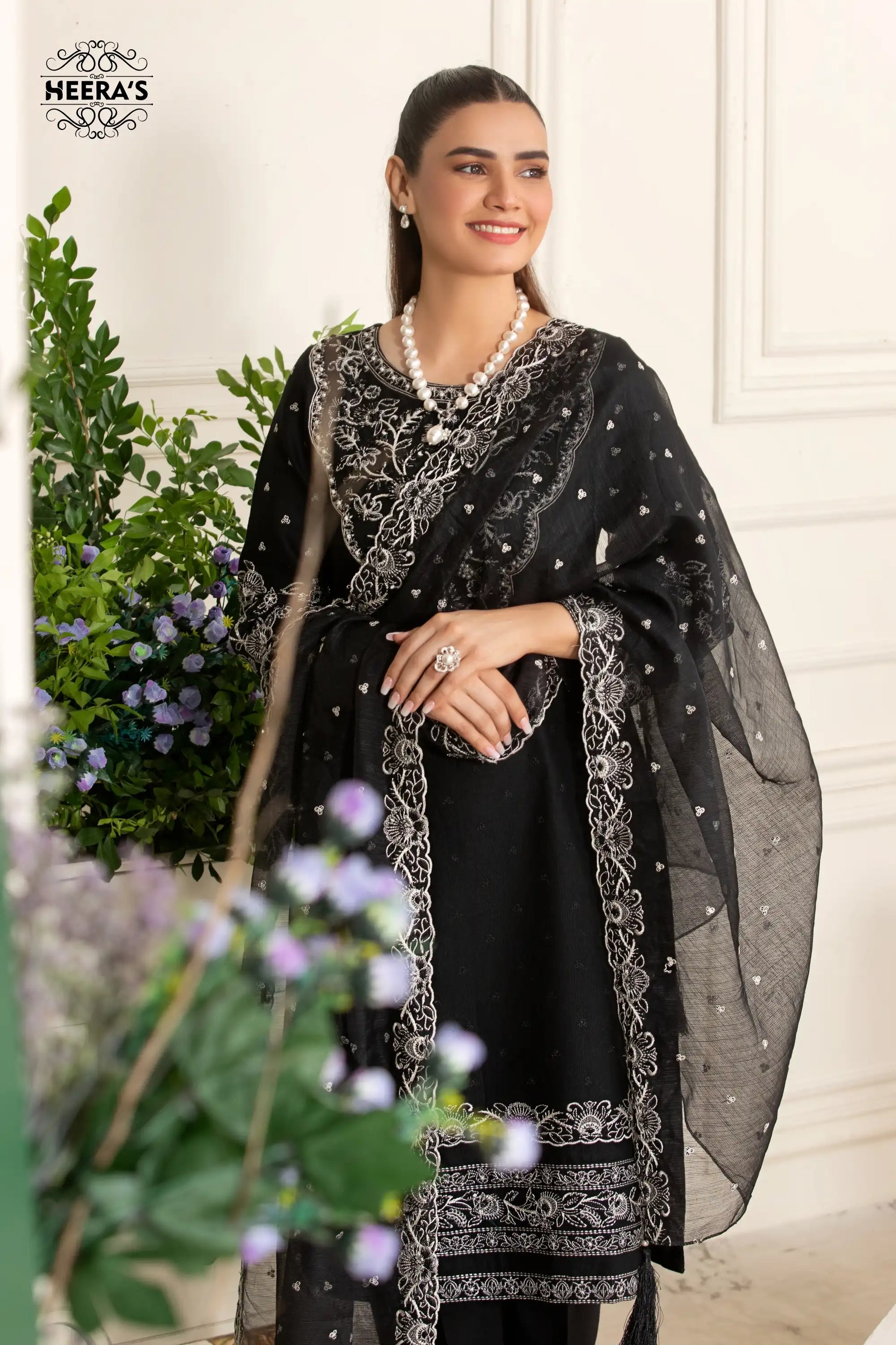 NOIR BLACK KHADDAR- 3 PCS EMBROIDERED - Heeras Official