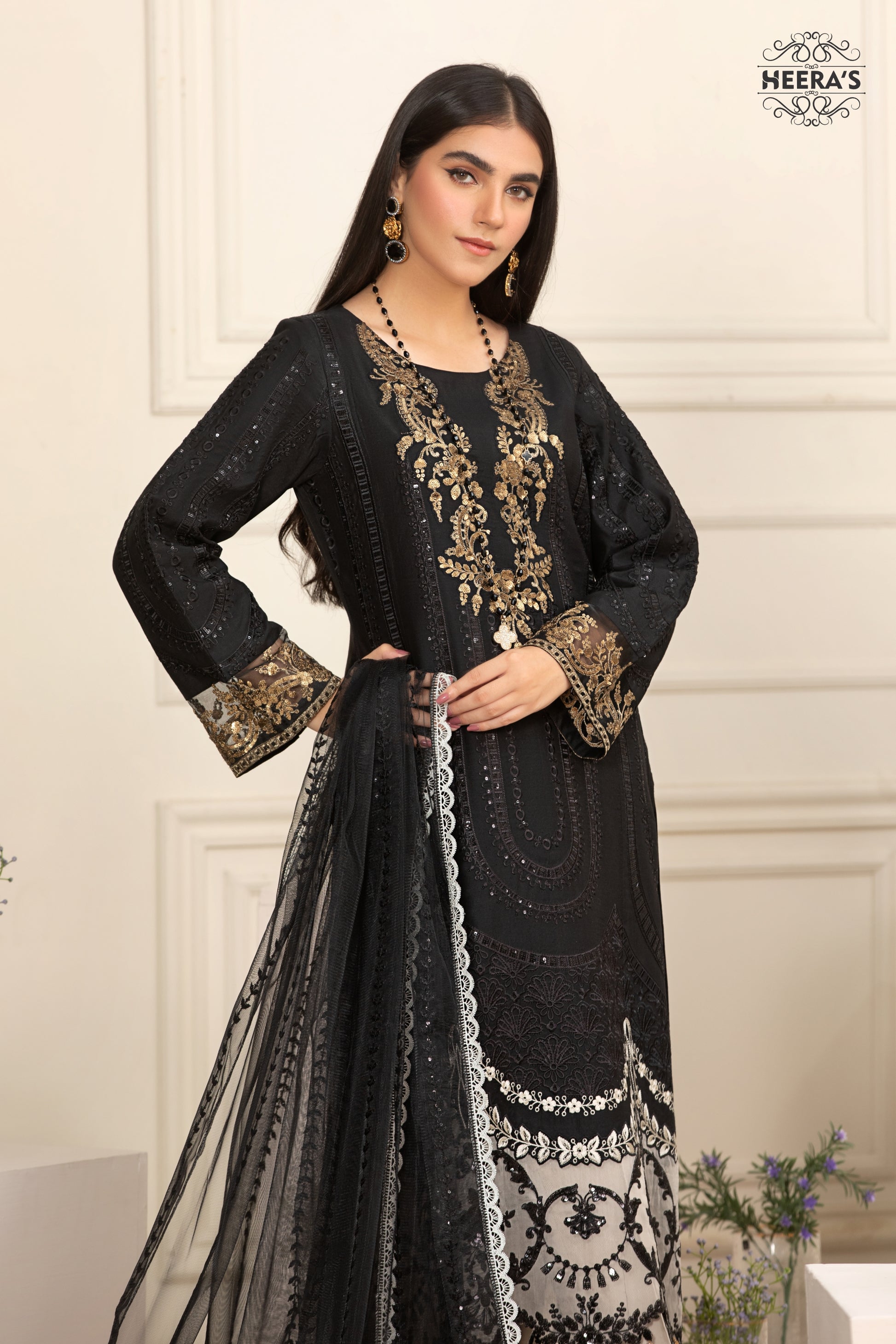 NOIR BLACK EMBROIDERED 3 PCS - Heeras Official