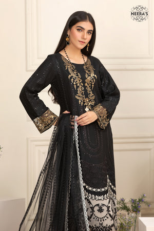 GRACEFUL NOIR BLACK- 3PCS EMBROIDERED - Heeras Official