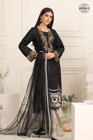 GRACEFUL NOIR BLACK- 3PCS EMBROIDERED - Heeras Official