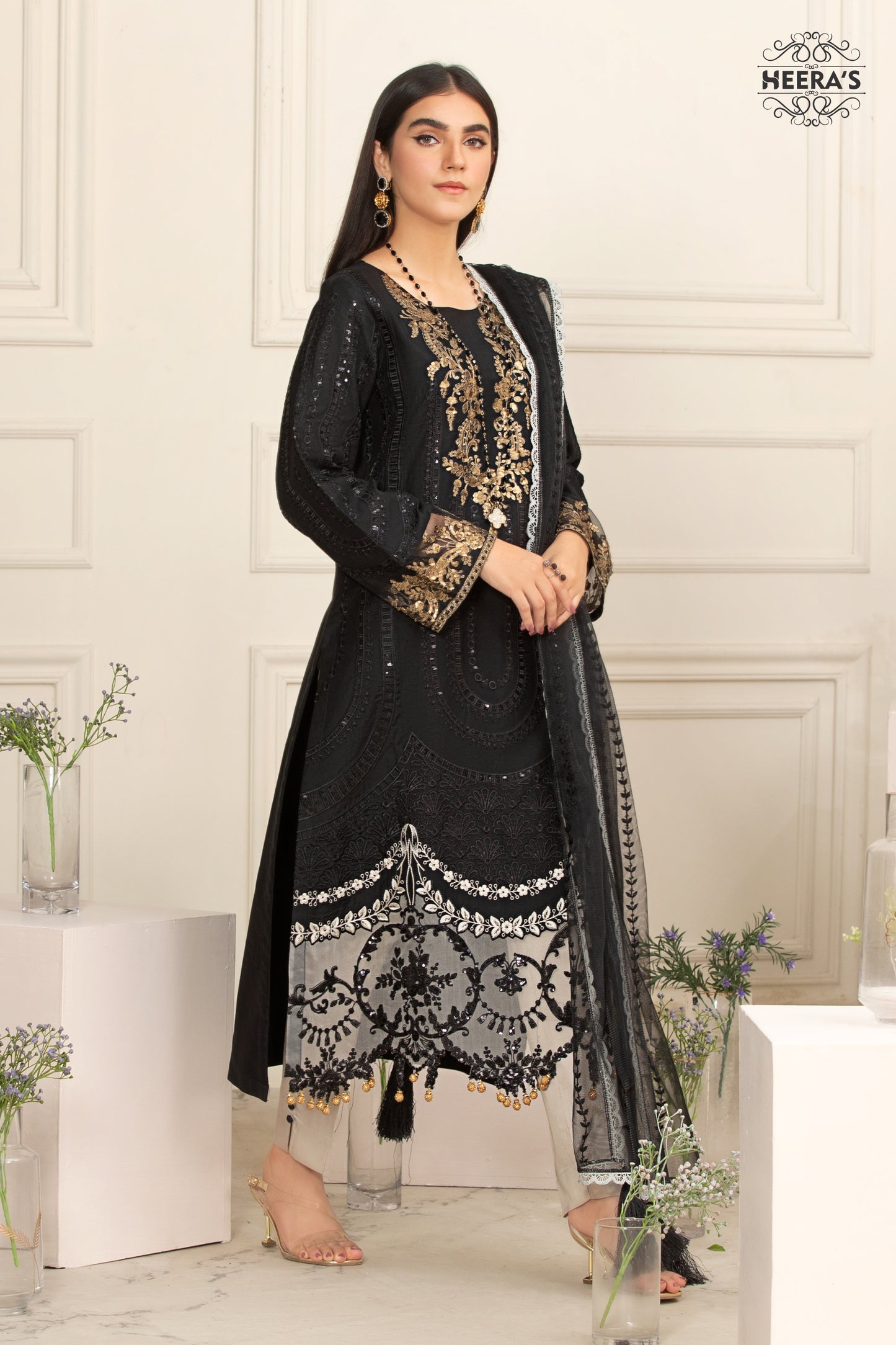 NOIR BLACK EMBROIDERED 3 PCS - Heeras Official