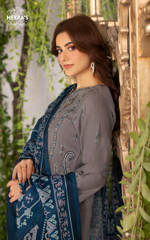 LUSH GREY KHADDAR -  3 PCS EMBROIDERED - Heeras Official