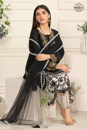 GRACEFUL NOIR BLACK- 3PCS EMBROIDERED - Heeras Official