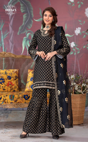 BLACK GOLD SHARARA - 3PCS EMBROIDERED - Heeras Official