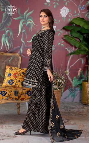 BLACK GOLD SHARARA - 3PCS EMBROIDERED - Heeras Official