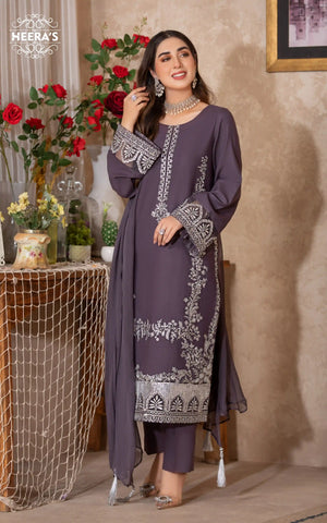 MAUVE DREAM - 3 PCS EMBROIDERED - Heeras Official