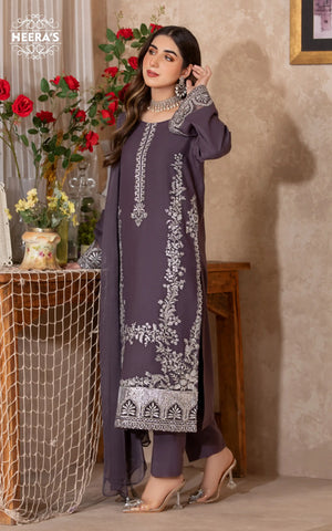 MAUVE DREAM - 3 PCS EMBROIDERED - Heeras Official