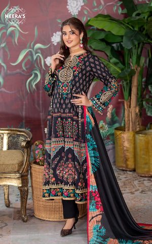 EMBELLISHED BROWN FROCK - 3 PCS EMBROIDERED - Heeras Official