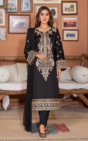 FESTIVE BLACK GLAMOUR - 3 PCS EMBROIDERED - Heeras Official