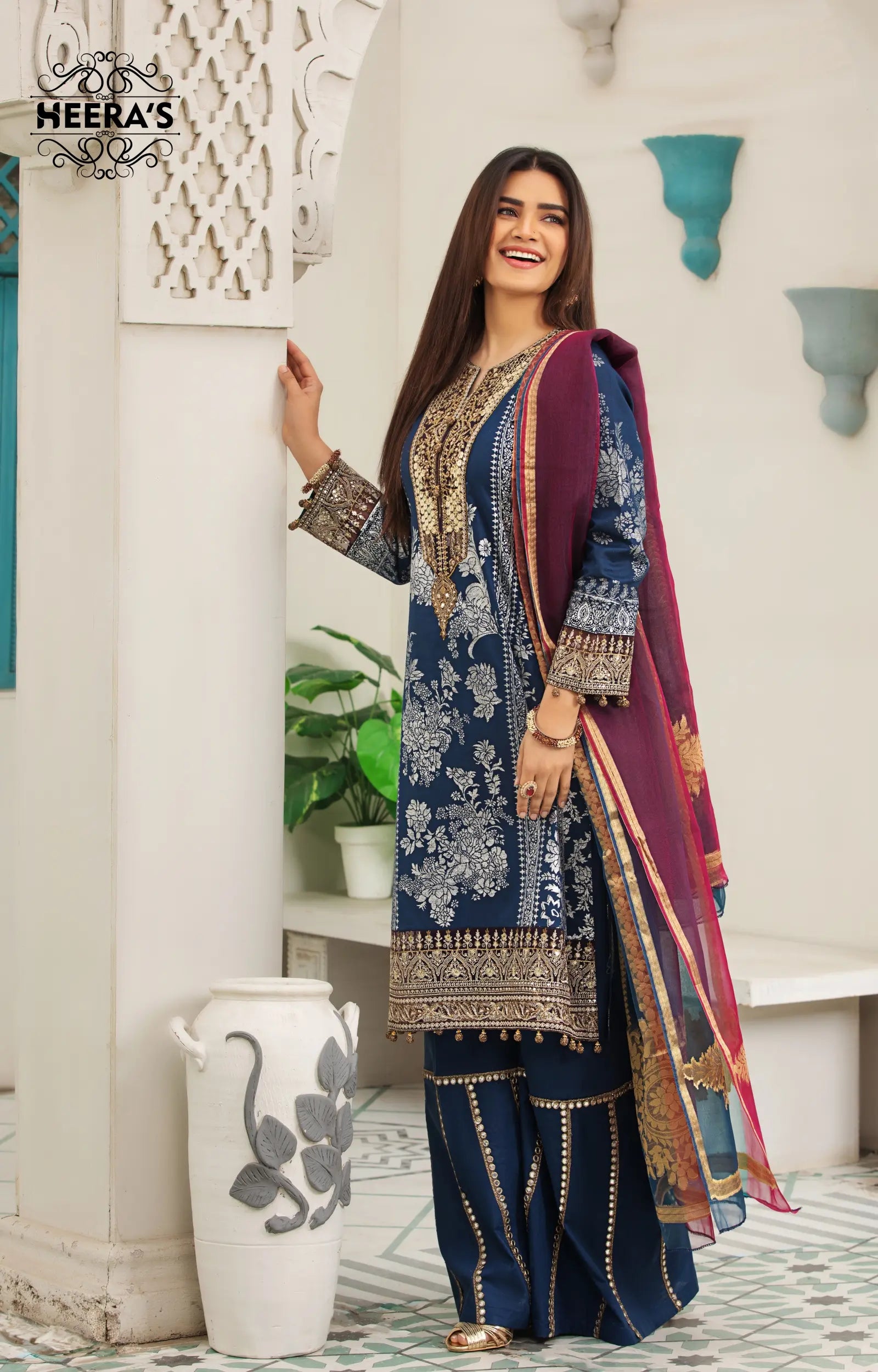 BLUE DIAMOND K.H EMBROIDERED 3 PCS - Heeras Official