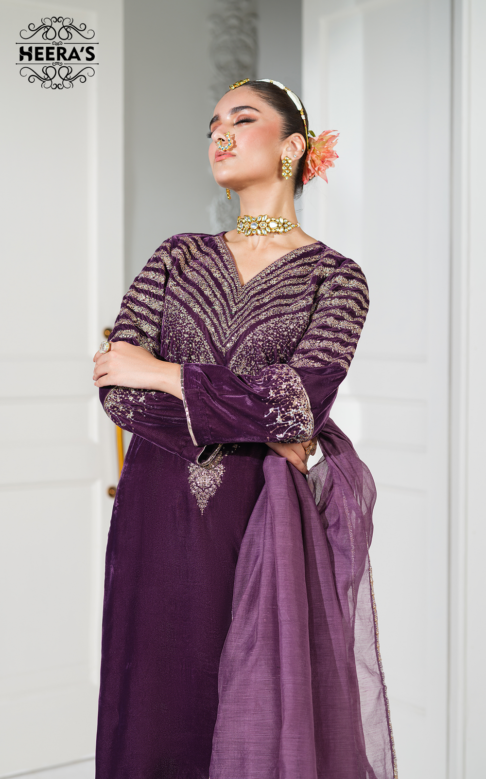 Embroidered Velvet Dress Sequence Plazo embroidered Dupatta