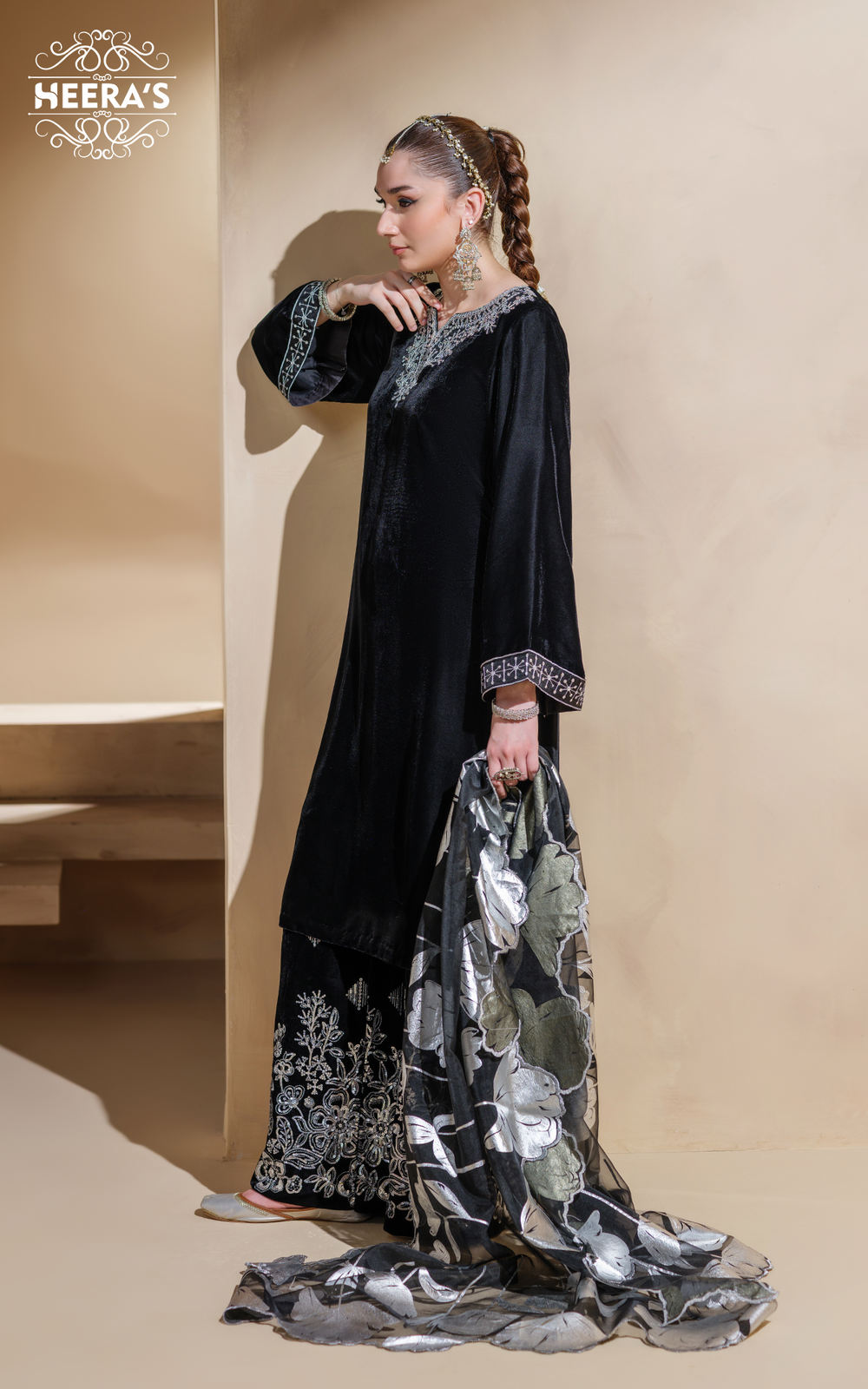 Embroidered Velvet Shirt & Trouser Set with Cutwork Organza Dupatta Heeras Official Embroidered Velvet Shirt & Trouser Set with Cutwork Organza Dupatta Heeras Official