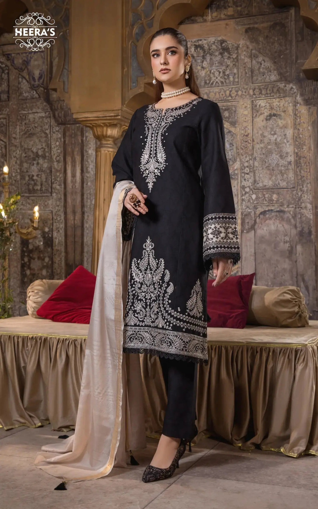 HEERA’S FIORA BLACK– Stitched cambric outfit with embroidery, ready to wear for summer and everyday casual use
